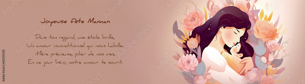 Carte de fête des mères, Joyeuse fête des mères, bonne fêtes maman, Carte poème, fleur, bouquet de fleurs Illustration avec IA Carte de fête des mères, Joyeuse fête des mères, bonne fêtes maman, Carte poème, fleur, bouquet de fleurs Illustration avec IA