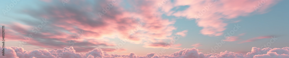 Fototapeta premium extreme wide angle background of a colorful multi colored sky at dawn in soft, muted pastel colors pink and blue