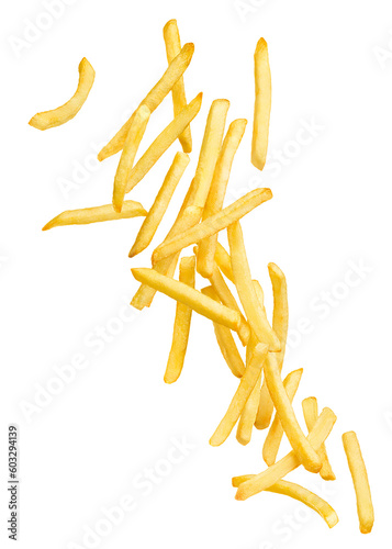 French fries splashing isolated photo