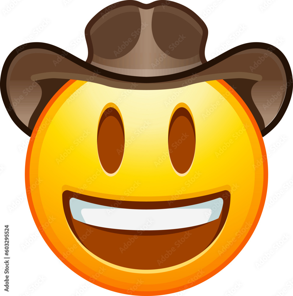 Top quality emoticon. Cowboy hat emoji. Happy smiled emoticon with