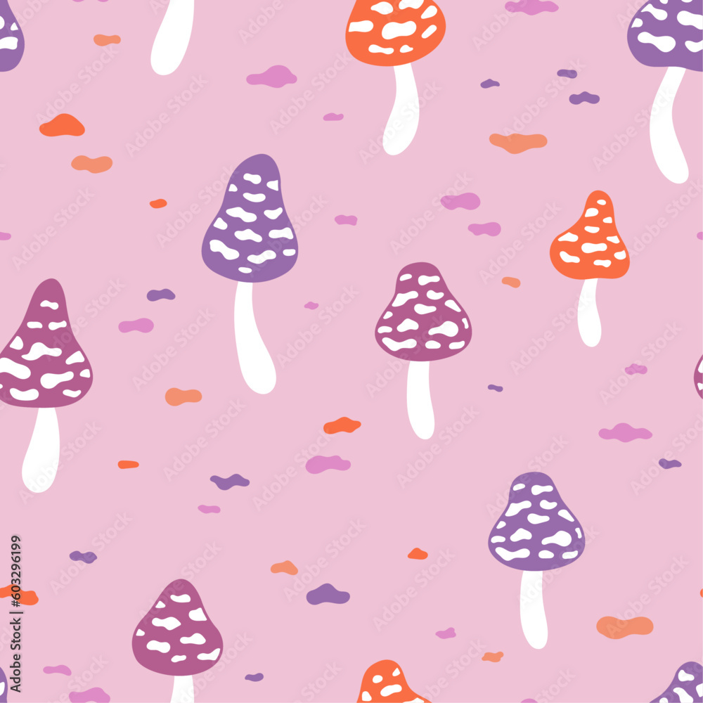Seamless pattern with magic mushrooms. Hand drawn vector backround. Seamless pattern with magic mushrooms. Hand drawn vector backround.