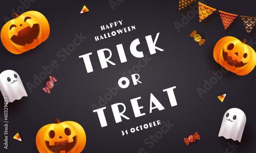 ハロウィーンのベクターイラスト。黒色のデザインの背景。バナーやポスターに。