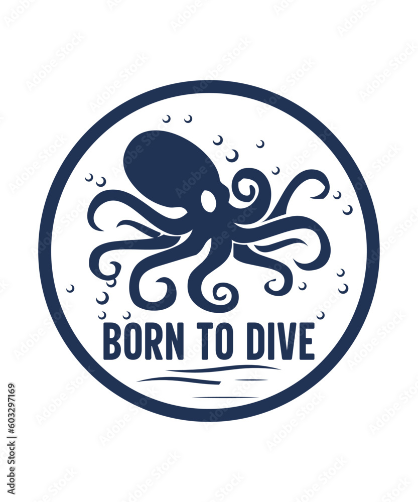 Born to dive octopus squid illustration vector logo design Born to dive octopus squid illustration vector logo design