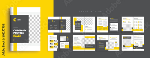 Company Profile brochure template layout with unique and professional design, Multipages brochure layout with Yellow red-orange color shape 