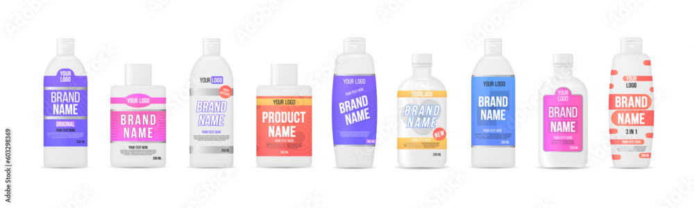 Mock up design label bottle template isolated on transparent background. Label plastic bottles, package template design. Vector illustration, eps 10. Mock up design label bottle template isolated on transparent background. Label plastic bottles, package template design. Vector illustration, eps 10.