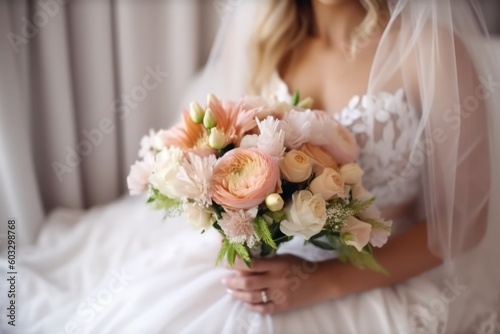 Bride with bouquet, generative ai