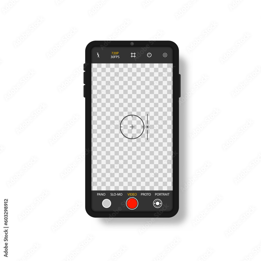 Camera interface in phone screen. Photo, video ui in cellphone. App for record from mobile cam. Viewfinder, grid, focus, button and rec. Smartphone mockup for photography, selfie and video. Vector. Camera interface in phone screen. Photo, video ui in cellphone. App for record from mobile cam. Viewfinder, grid, focus, button and rec. Smartphone mockup for photography, selfie and video. Vector.