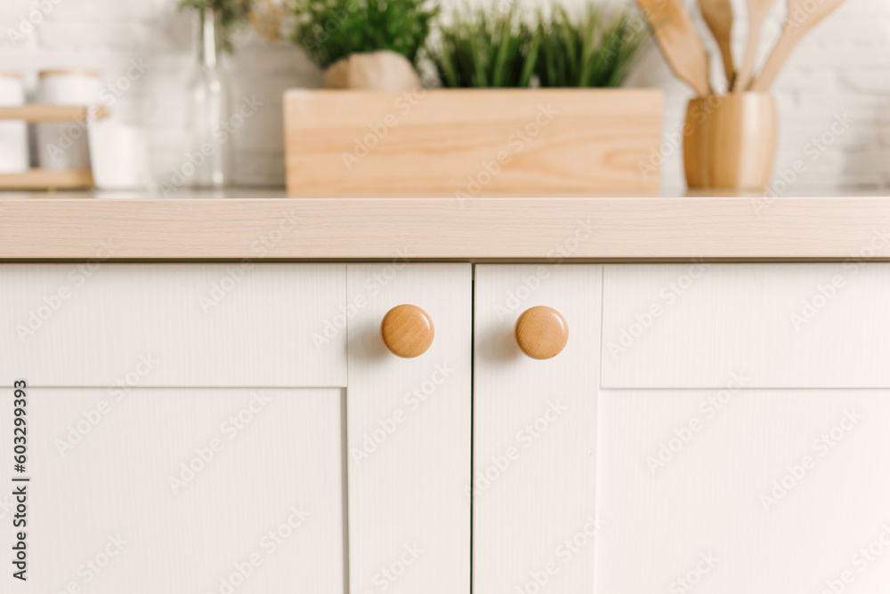 Modern kitchen interior with wooden crates as eco furniture