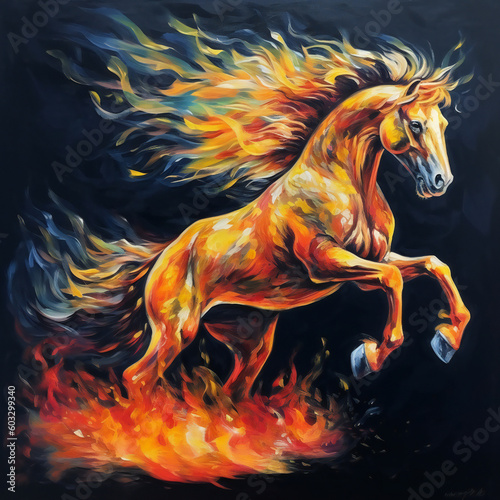 horse in the night  horse  paint  art picture  horse art painting  black background horse  AI painting