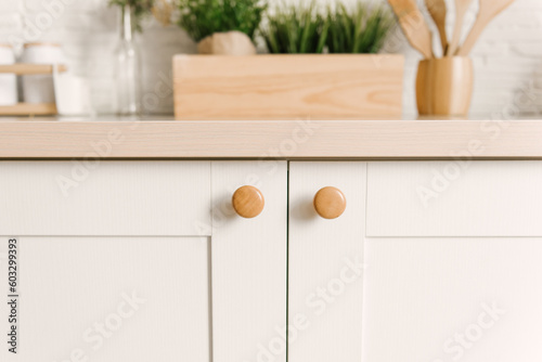 Obraz na płótnie Modern kitchen interior with wooden crates as eco furniture w salonie