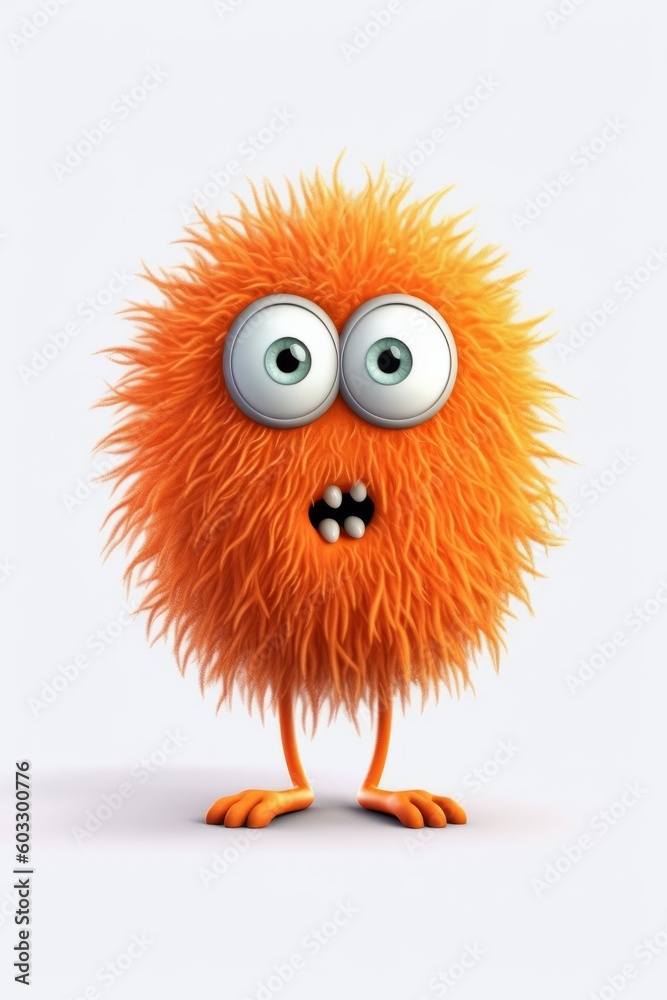 Fototapeta premium Illustration of an Adorable Orange Furry Creature with Big Eyes created with Generative AI technology