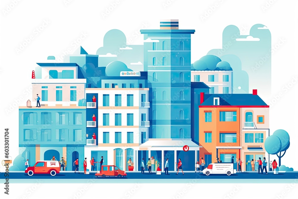 Obraz premium 2d illustration of buildings in an urban city. Generative ai