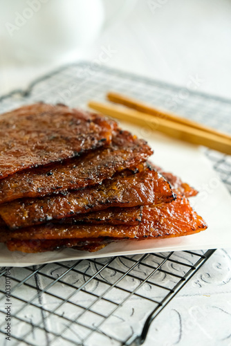 pork dried meat, dendeng babi, bak kwa photo