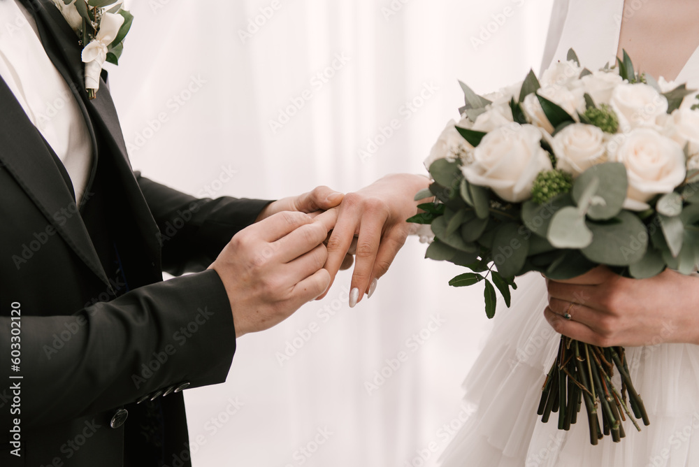 Get married and the bride holding hands close-up