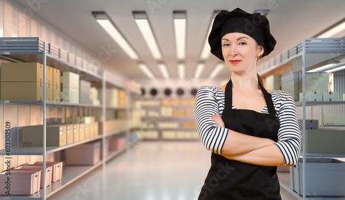 Chef cook woman. Girl in re...