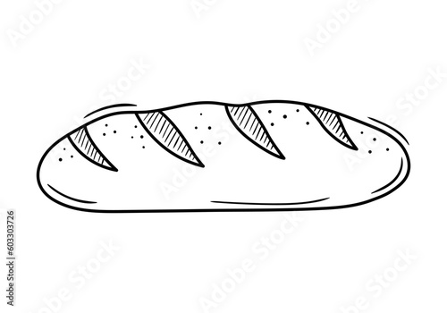 Hand drawn loaf sketch illustration. Bread doodle drawing. Grocery food. Sandwich ingredient