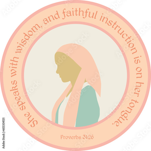 Proverbs 31:26 vector illustration bible verse. Encouraging Bible verses for mothers