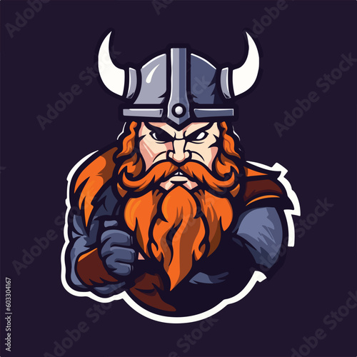 фотографія barbarian viking man wearing horn warrior helmet logo esport vector illustration