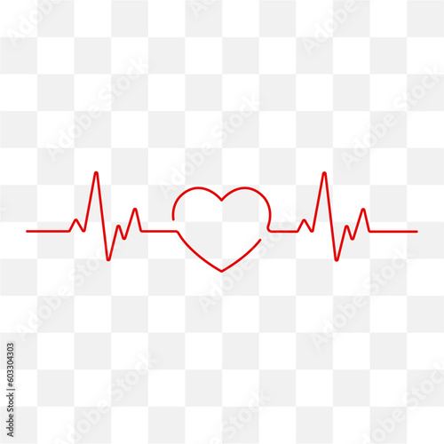 Heartbeat pulse with heart outline style with easily editable stroke on transparent background vector stock illustration.