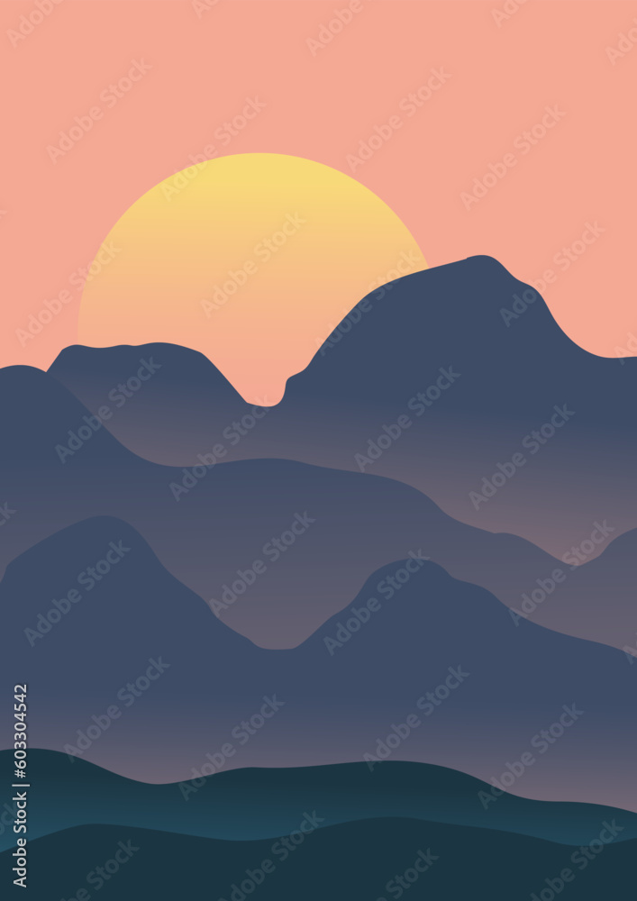 Abstract minimal mountain landscape poster.