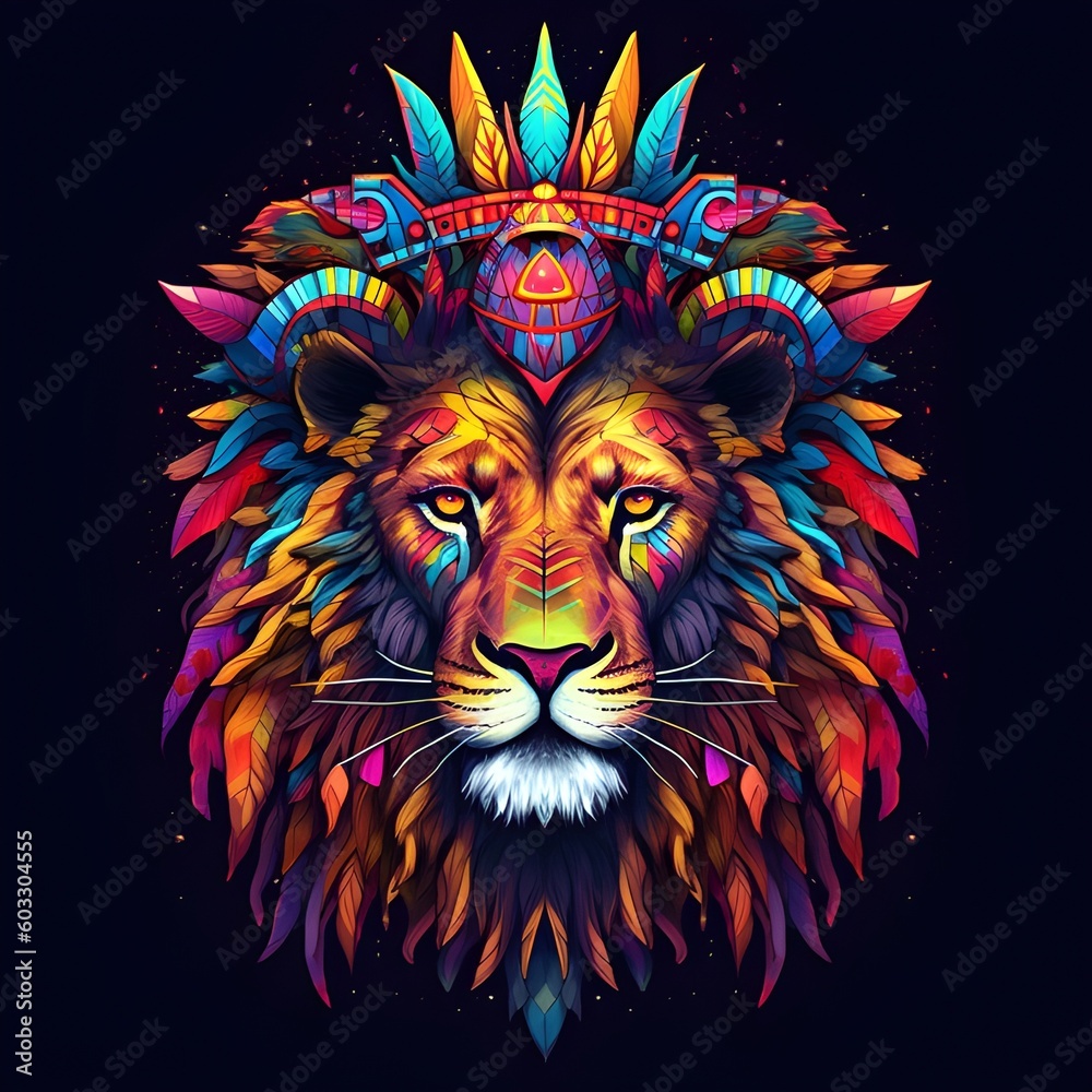 Abstract painting concept. Colorful art of a lion with a crown, Animals, Pixel Art, Generative AI.