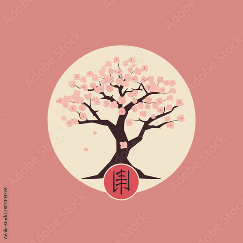 Sakura japanese cherry tree in blossom logo for wellness, spa, health, vector art symbol