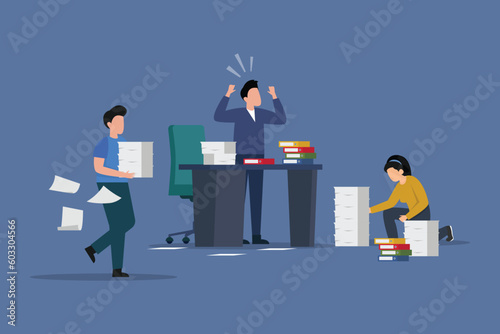 Frustrated team experiencing stress and burnout 2d vector illustration concept for banner, website, illustration, landing page, flyer, etc.