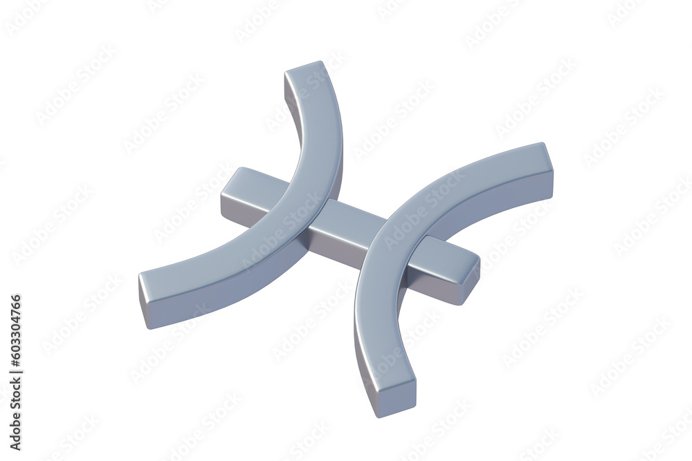 Obraz premium Astrological sign pisces isolated on white background. Metallic zodiac symbol. 3d render