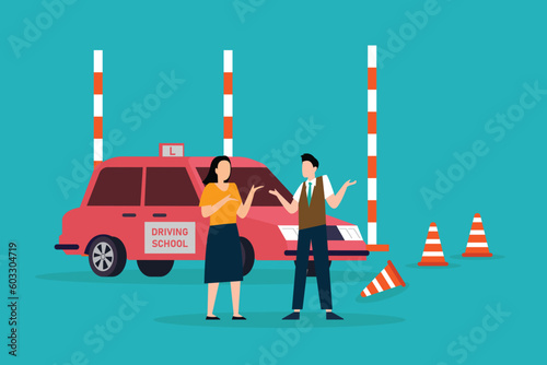 Female driver failing the driving school test 2d vector illustration concept for banner, website, illustration, landing page, flyer, etc.