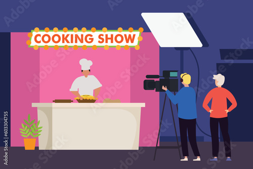 TV cooking show contest 2d vector illustration concept for banner, website, illustration, landing page, flyer, etc.