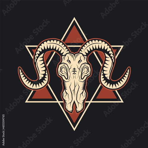 ram skull vector element art design in black background concept template
