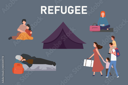 Refugee set design 2d vector illustration concept for banner, website, illustration, landing page, flyer, etc.