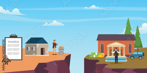 Rich and Poor gap - Society imbalance 2d vector illustration concept for banner, website, illustration, landing page, flyer, etc.