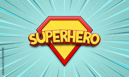 Superhero cartoon logo on bright background. Vector illustration.