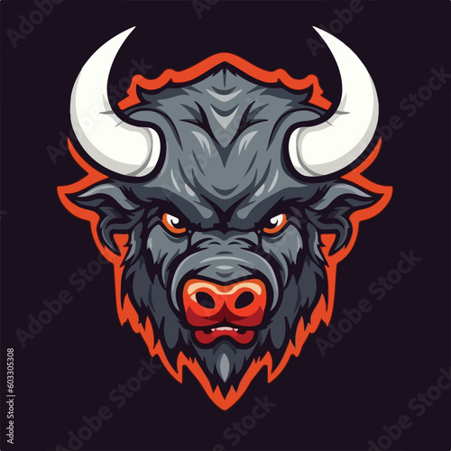 angry bull buffalo bison head e sport logo vector illustration