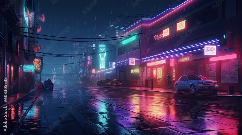 A Glimpse of the Cyberpunk Future: Beautiful Neon Night in a Futuristic City. Generative AI