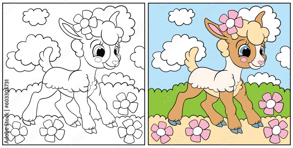 Fototapeta premium Coloring for kids cute lamb vector illustration