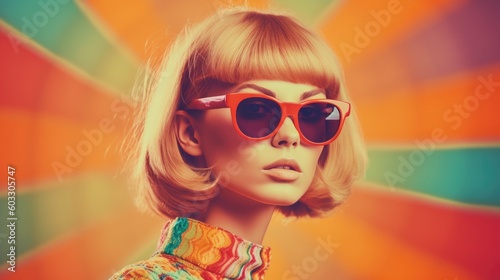 Retro 1960s style vintage vibrant colors fashion. Generative AI.