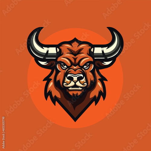 angry bull buffalo bison head e sport logo vector illustration