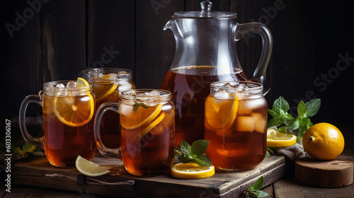 Ice tea, fresh summer drink. Generative AI image