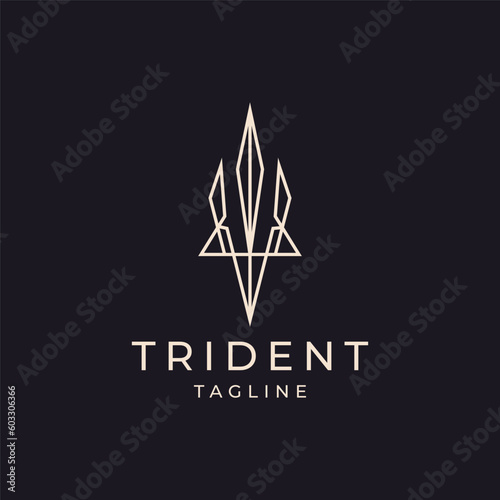 Trident line art logo icon design template