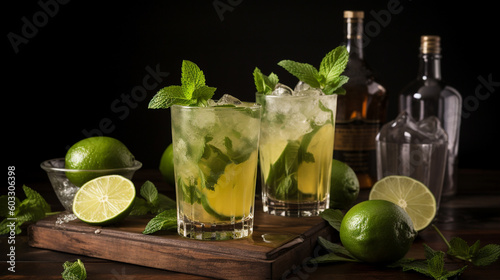 Refreshing summer cocktail mojito. Generative AI image