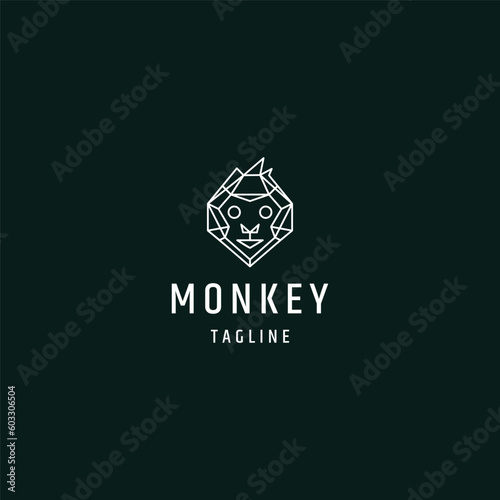 Monkey head line art logo design template