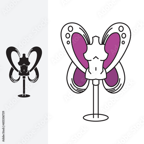 silhouette butterfly headless props Logo symbol and icon Template vector. logo with monoline style,
