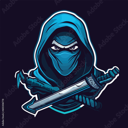 ninja samurai katana sword man logo esport gaming vector illustration