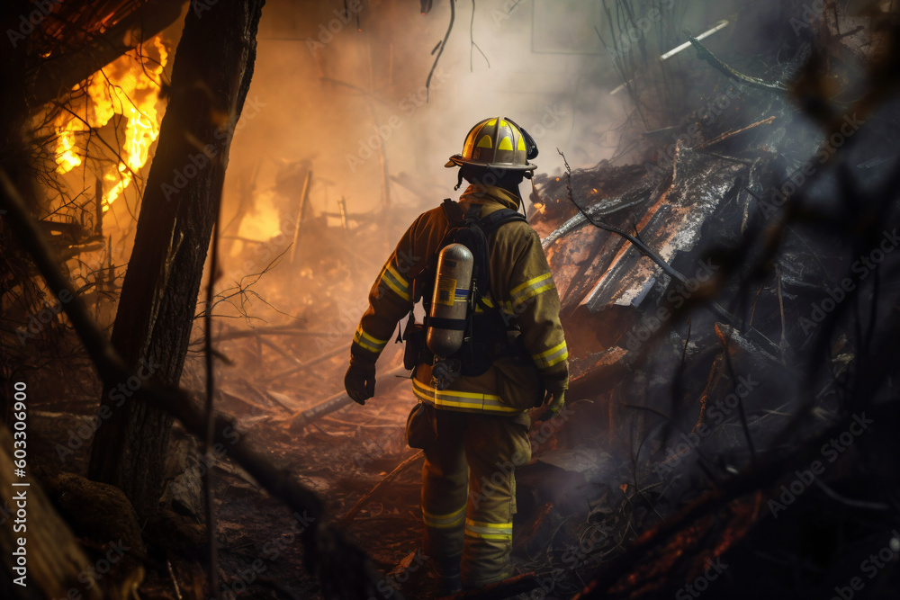 firefighter walks through rubble, generative ai firefighter walks through rubble, generative ai