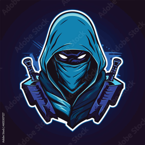 ninja samurai katana sword man logo esport gaming vector illustration