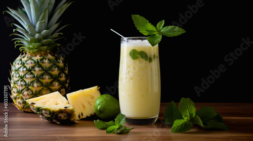 Pineapple Coconut Smoothie. Generative AI image