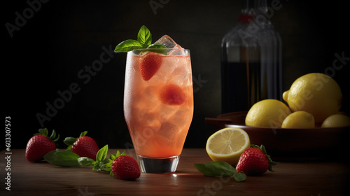 Strawberry Basil Lemonade. Generative AI image