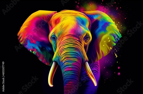 Elefante de colores. Fiesta Holy. Surrealista